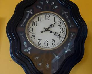 Antique French Napoleon III "Bull's Eye" wall clock with Mother of Pearl inlay. c1800. Works
