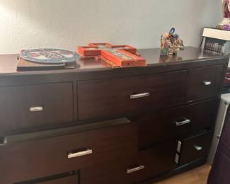 Contemporary Dark Wood NineDrawer Dresser