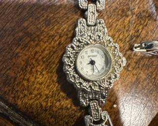 Art Deco Style MarcasiteEffect Quartz Ladies Watch