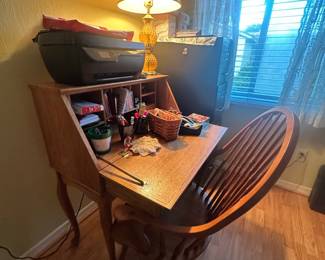Oak Secretary Desk and Spindle Back Chair