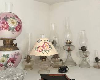 Collection of Eight Vintage Oil and Kerosene Lamps