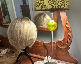 MidCentury Modern Style Table Lamp with Crackle Glass Sphere