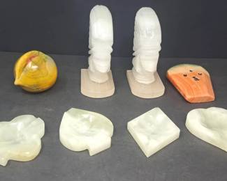 Assorted 8Piece Grouping of Carved Onyx and Alabaster Decorative Objects