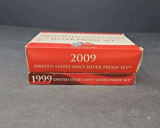 Two 2 Collectible United States Mint Silver Proof Sets, Years 1999 2009, in Original Packaging