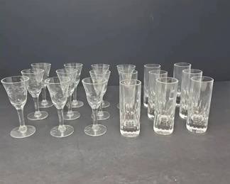 Eighteenpiece Lot of Clear Crystal Tumblers and Cordial Glasses, Incl. St. Louis France