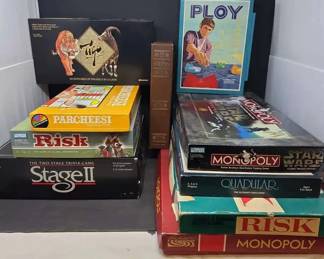 9Piece Classic Board Game Collection Incl. Monopoly, Risk, Parchesi, Trivial Pursuit, Chess, More