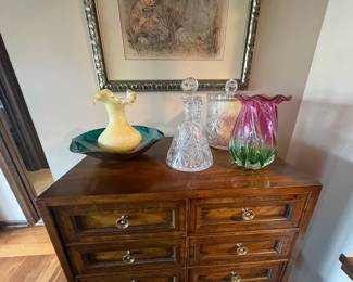 . . . nice crystal cruet, biscuit jar, Fenton vases -- great stuff!