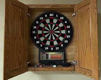 Challenger Electronic Dartboard with Oak Cabinet