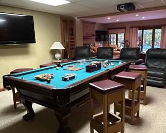 Professional Grade Slate Pool Table with Stools