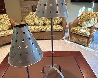Rustic Iron and Punched Tin Star Table Lamps, Set of fourth image