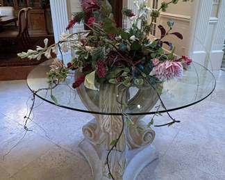 Neoclassical Pedestal Console Table with Glass Top third image