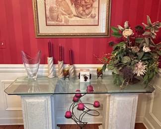 Pedestal Base Glass Console Table