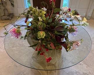 Neoclassical Pedestal Console Table with Glass Top