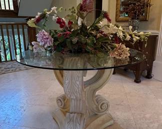 Neoclassical Pedestal Console Table with Glass Top second image