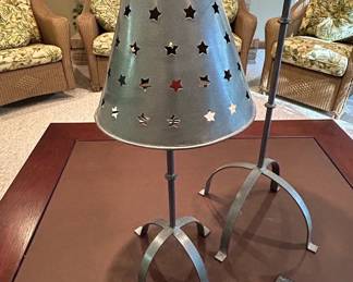 Rustic Iron and Punched Tin Star Table Lamps, Set of second image
