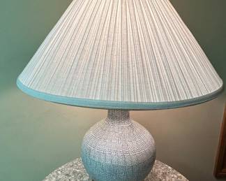 MidCentury Modern Style Terrazzo Side Table with Textured Ceramic Table Lamp fourth image