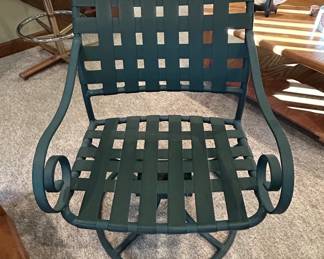 Vintage Wrought Iron Strap Patio Swivel Chair