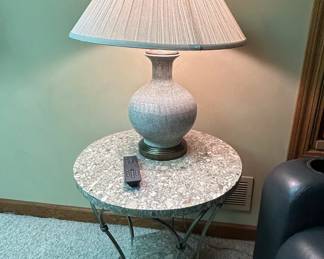MidCentury Modern Style Terrazzo Side Table with Textured Ceramic Table Lamp second image
