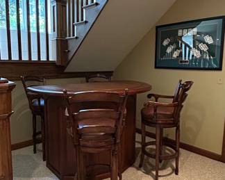 Traditional Wooden Game Table and Swivel Bar Stool Set