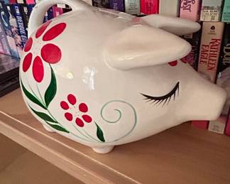 Vintage Ceramic Piggy Bank with Floral Motif