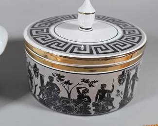 Greek key design covered jar