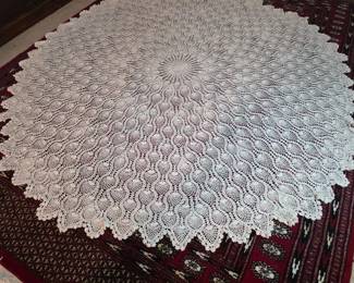 Large round crocheted tablecloth