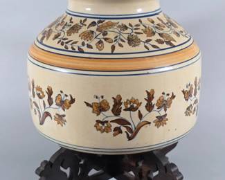 Large vintage stoneware ginger jar on stand