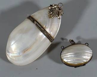 Vintage or antique Mother of Pearl shell hinged containers