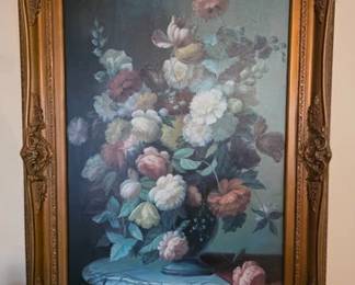 Large framed print on canvas in ornate gold frame