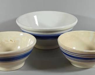 Yellow Ware blue striped bowls