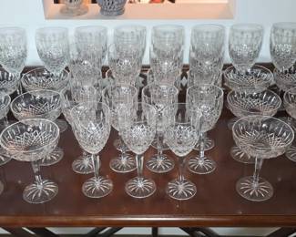 Various groupings of wine and champagne Lenox crystal stemware