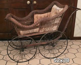 Antique late 19th-century Victorian wicker baby carriage