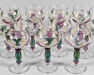 Vintage hand painted glass wine goblets