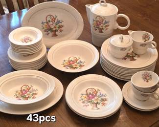 Vintage dinnerware set, 'Victory Basket' pattern, produced by Salem China Co.