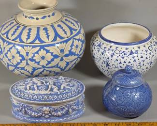 Collection of blue white pottery decor