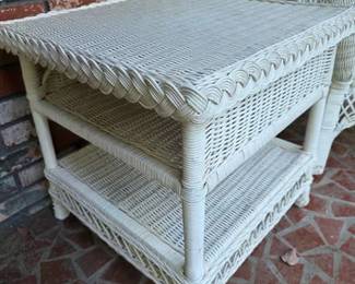 White wicker side table, two different style chairs also available
