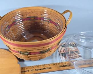 Large Longaberger Pinecone Basket with liner, divided tray and wood top