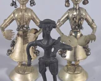 Vintage Rajasthani metal musician and dancer figurines, bronze tribal figure