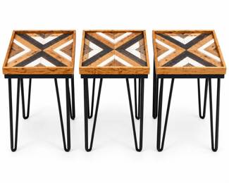 f Rustic Geometric Wood Side Tables with Hairpin Legs