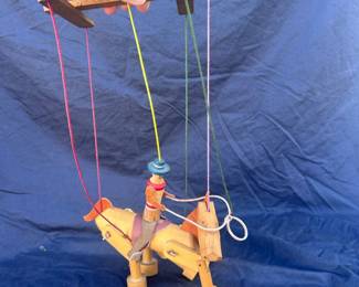 ld Wooden Cowboy on Horse Marionette String Puppet
