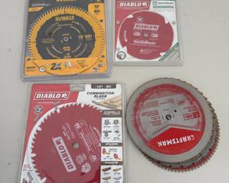 g Set of Various Miter Saw Blades in Multiple Sizes