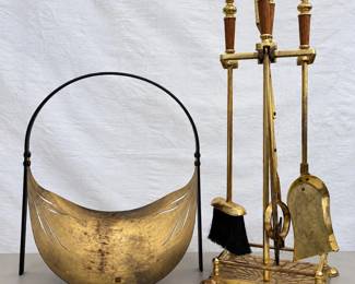 hd Brass Fireplace Accessory Kit with Tools and Coal Hod