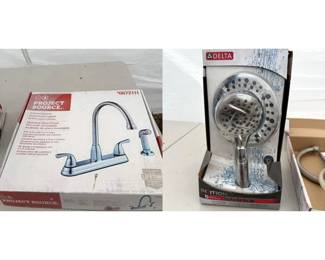 k Delta Handheld Shower Head and Project Source Kitchen Faucet