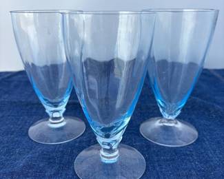 k Set of 3 Fostoria Blue Iced Glasses