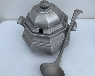 k Octagonal Pewter Covered Serving Dish
