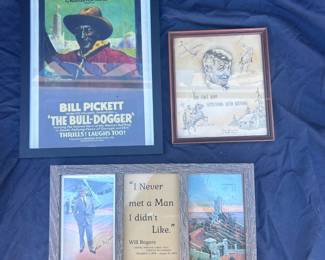 ar Bill Pickett The BullDogger Will Rogers Framed Print Lot