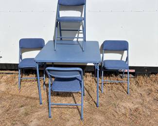 f Blue Folding Card Table with Four Chairs