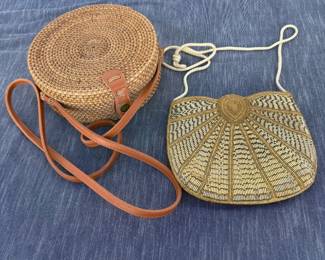 b Rattan and Straw Crossbody Basket Bag and Beaded Bag