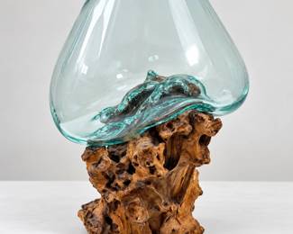 hd Molten Glass Bowl with Teak Driftwood Base