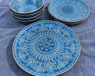 k 11Piece Elama Blue Stoneware Dinnerware Set